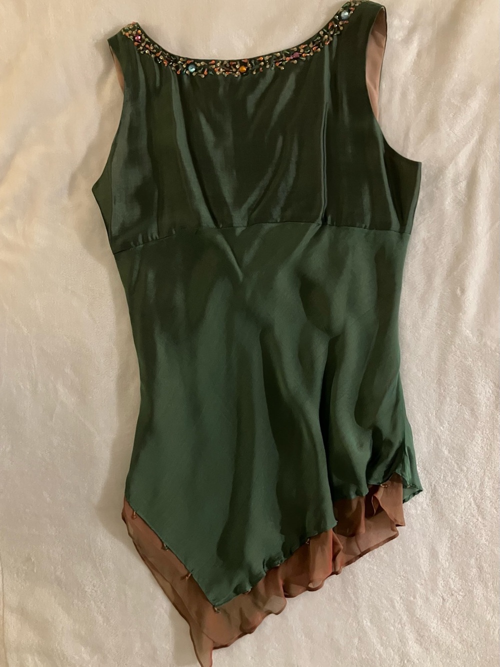 Vintage ECI New York Silk Green Beaded Asymmetrical Y2K Collection Piece - Picture 5 of 10